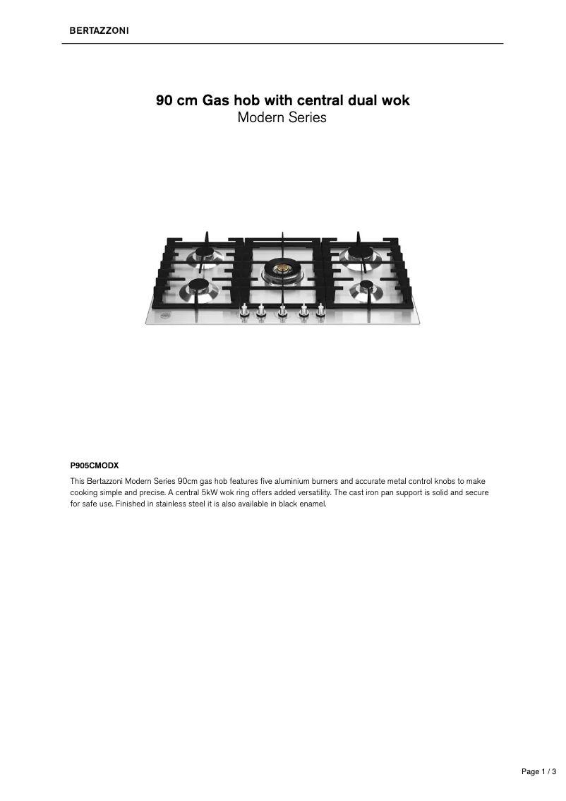 Page n°1 - Fiche technique Bertazzoni P905CMODX