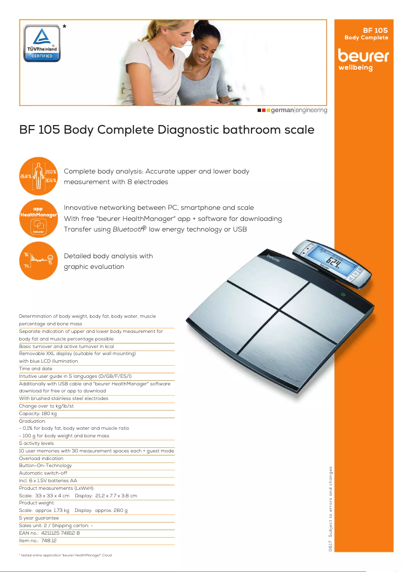 Page 1 de la notice Fiche technique Beurer BF 105