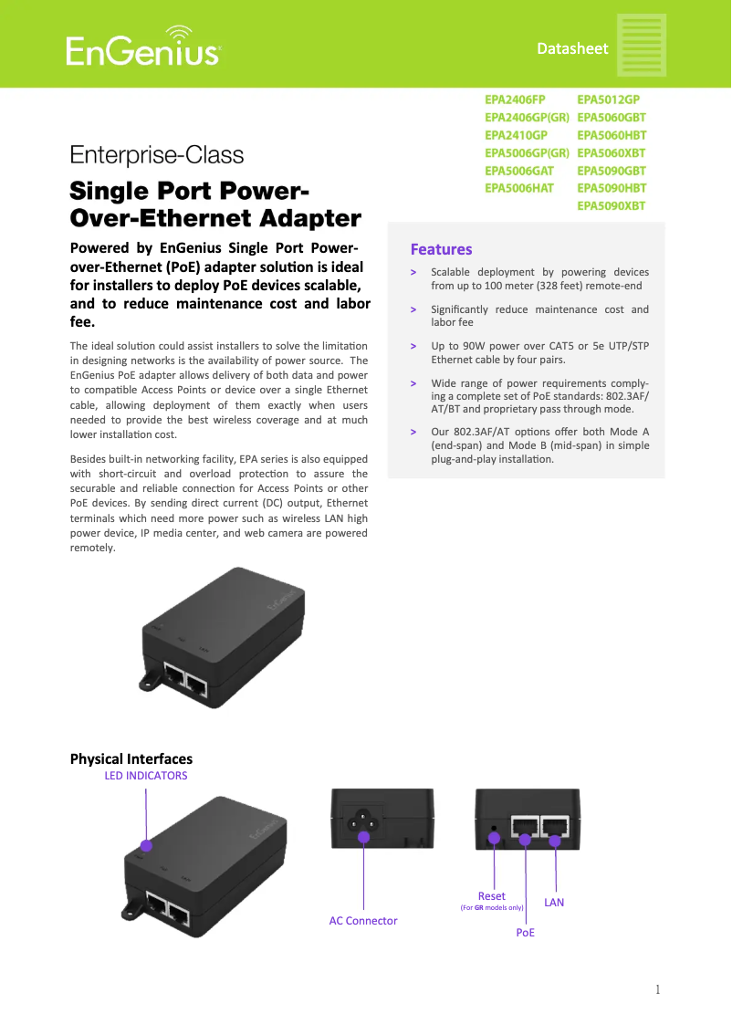 Page 1 de la notice Fiche technique EnGenius EAP1300EXT