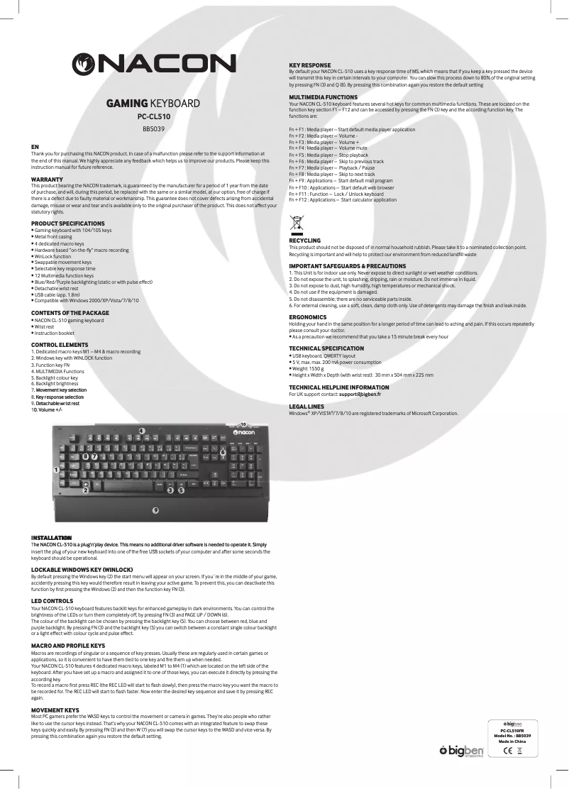 Image de la première page du manuel de l'appareil CL-510