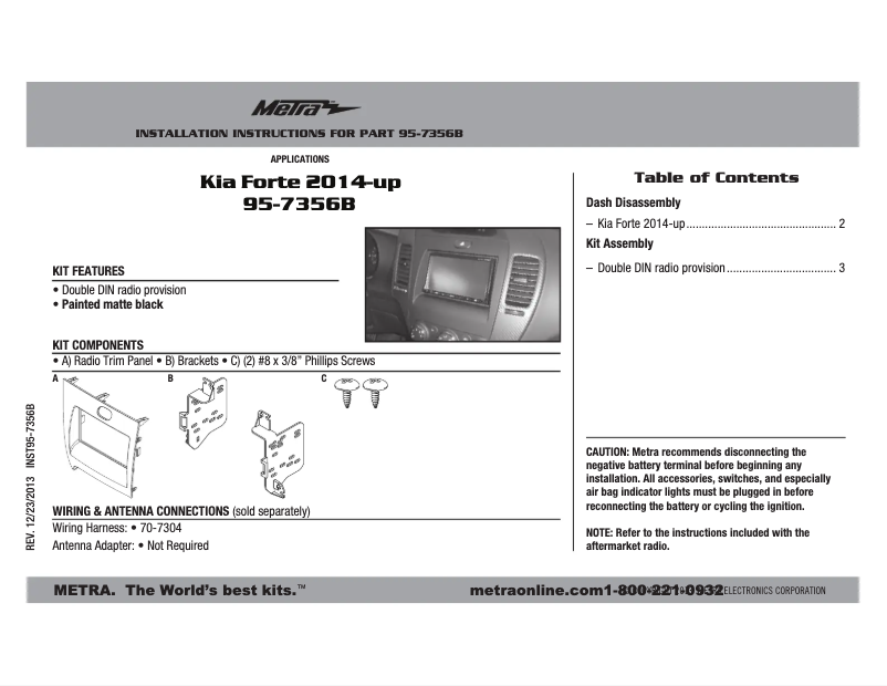 Page n°1 - Manuel utilisateur Metra 95-7356B