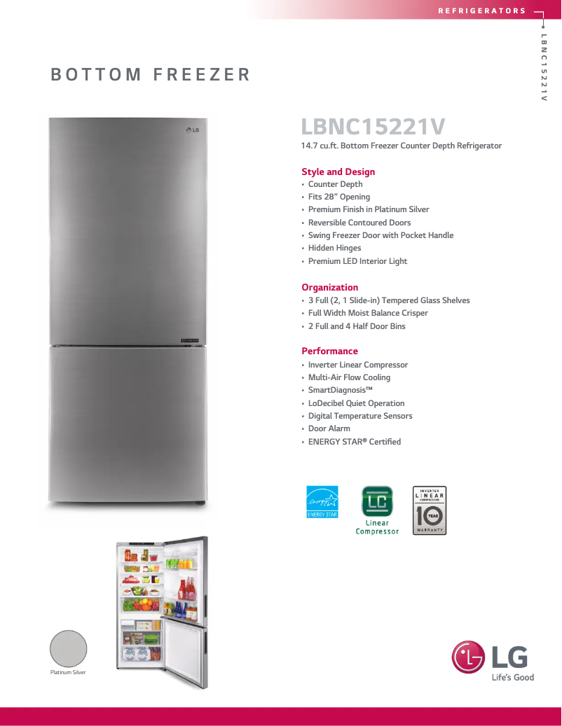 Page 1 de la notice Fiche technique LG LBNC15221V