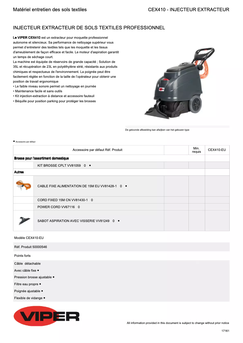 Page 1 de la notice Fiche technique Viper CEX410