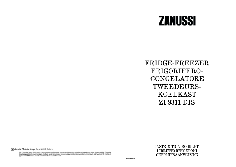 Page 1 de la notice Manuel utilisateur Zanussi ZI 9311 DIS