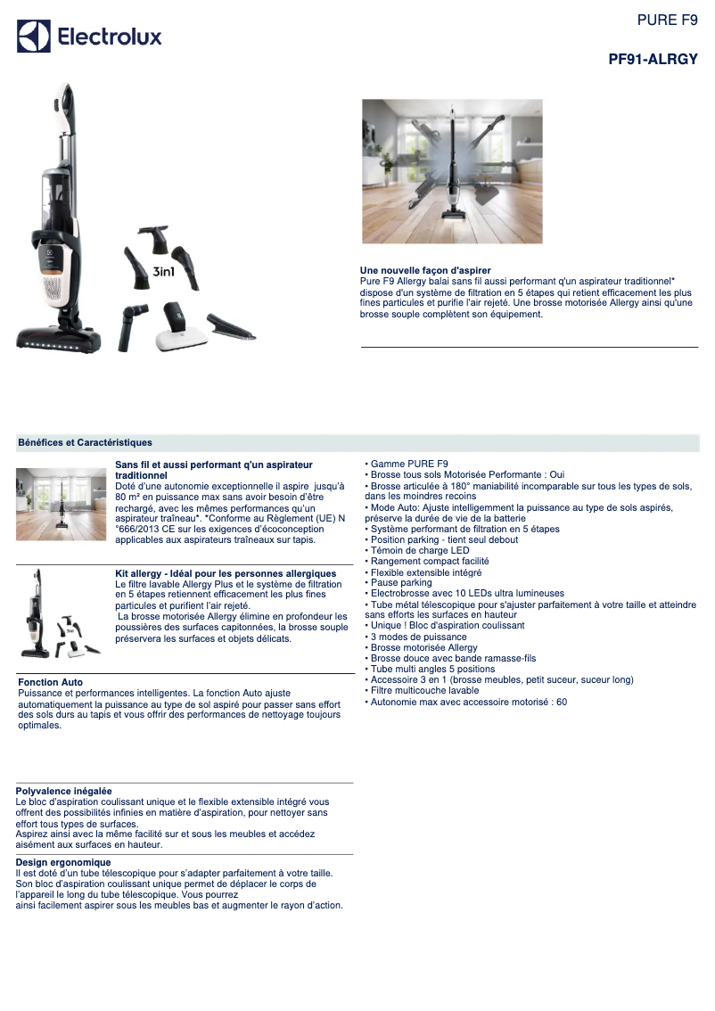 Página 1 del manual Ficha técnica Electrolux PF91-ALRGY