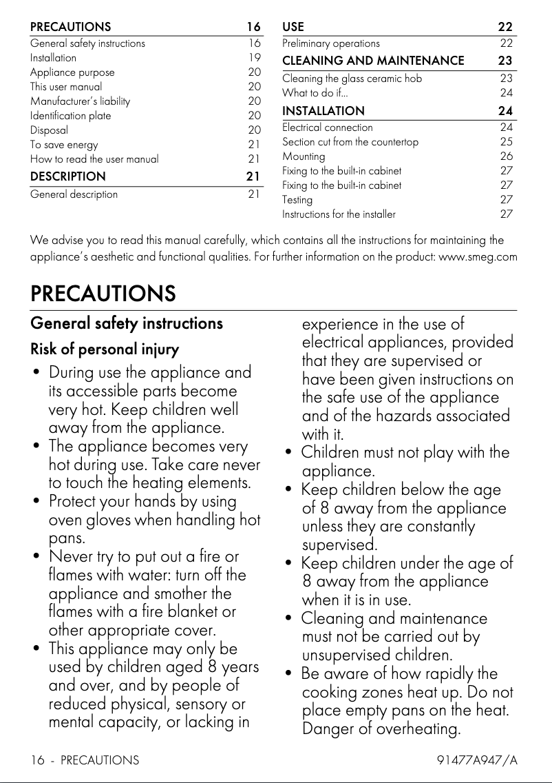 Page n°1 - Manuel utilisateur Smeg P864AO