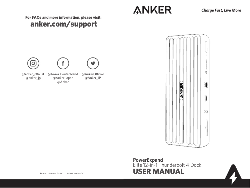 Page 1 de la notice Manuel utilisateur Anker PowerExpand Elite 12-in-1 Thunderbolt 4 Dock