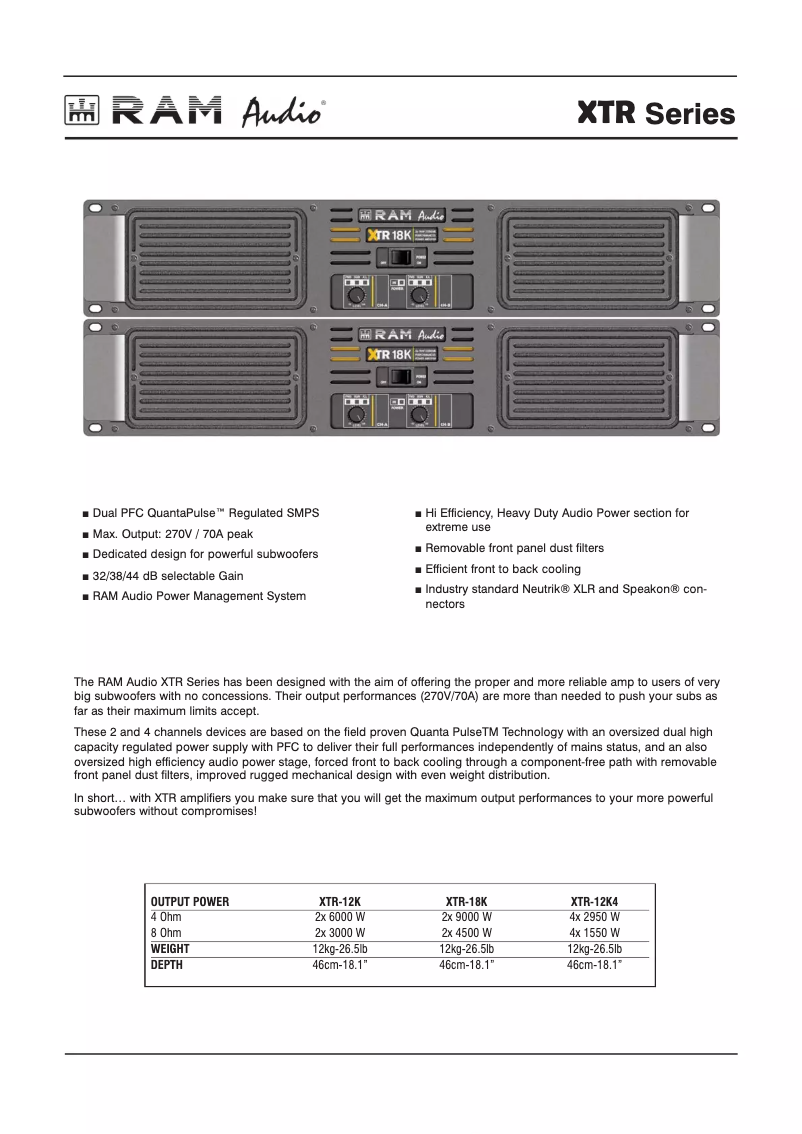 Page n°1 - Fiche technique Ram Audio XTR 12 K4
