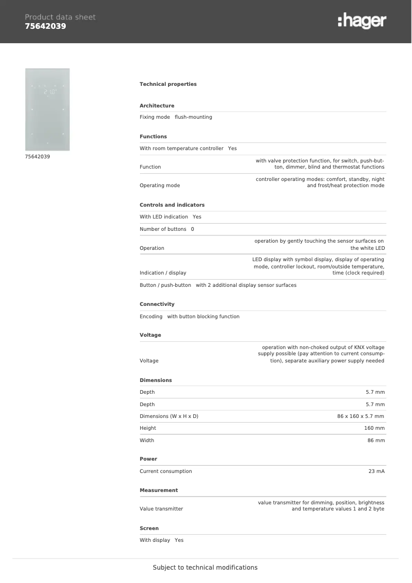 Page n°1 - Fiche technique Berker 75642039