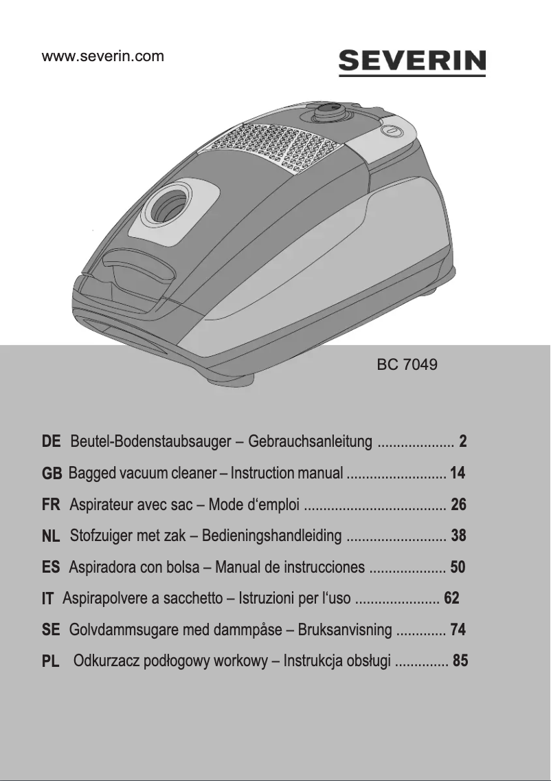 Page 1 de la notice Manuel utilisateur Severin BC 7049