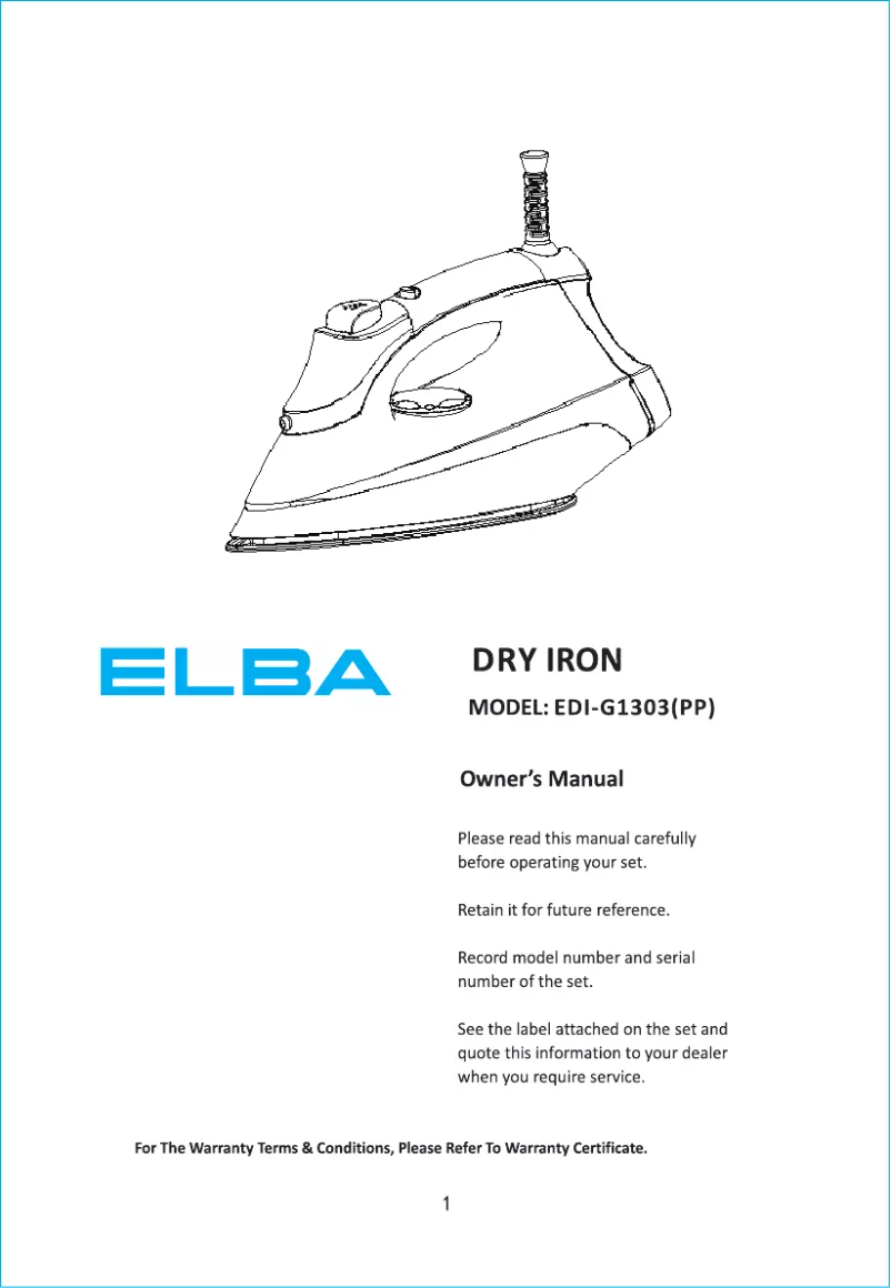 Page 1 de la notice Manuel utilisateur Elba EDI-G1303(PP)