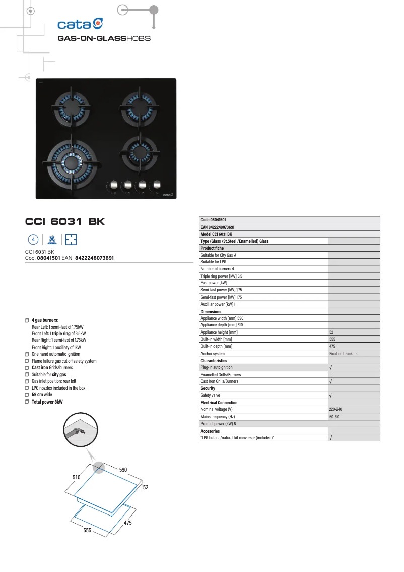 Page 1 de la notice Fiche technique CATA CCI 6031 BK
