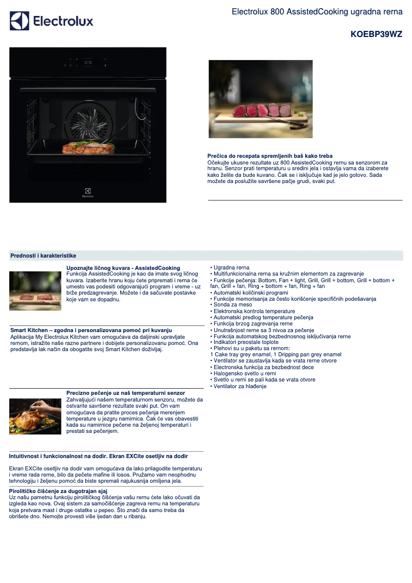 Page 1 de la notice Fiche technique Electrolux KOEBP39WZ