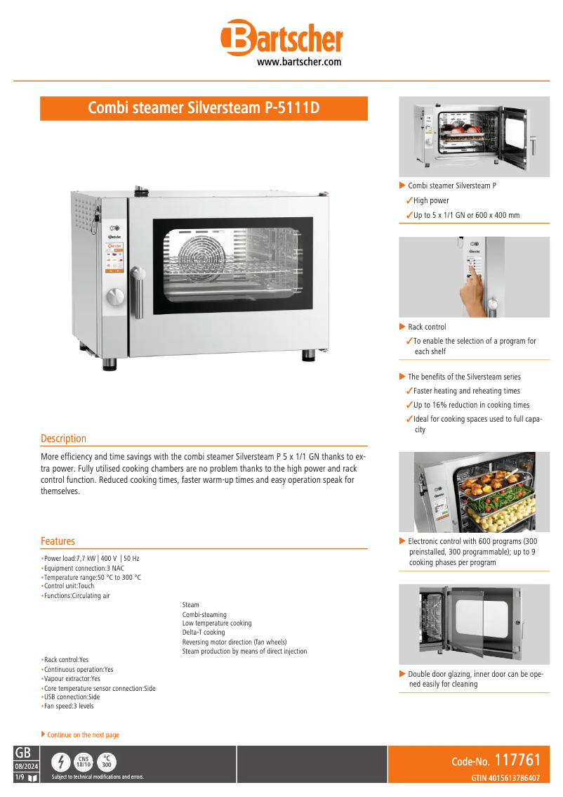 Page n°1 - Fiche technique Bartscher 117761