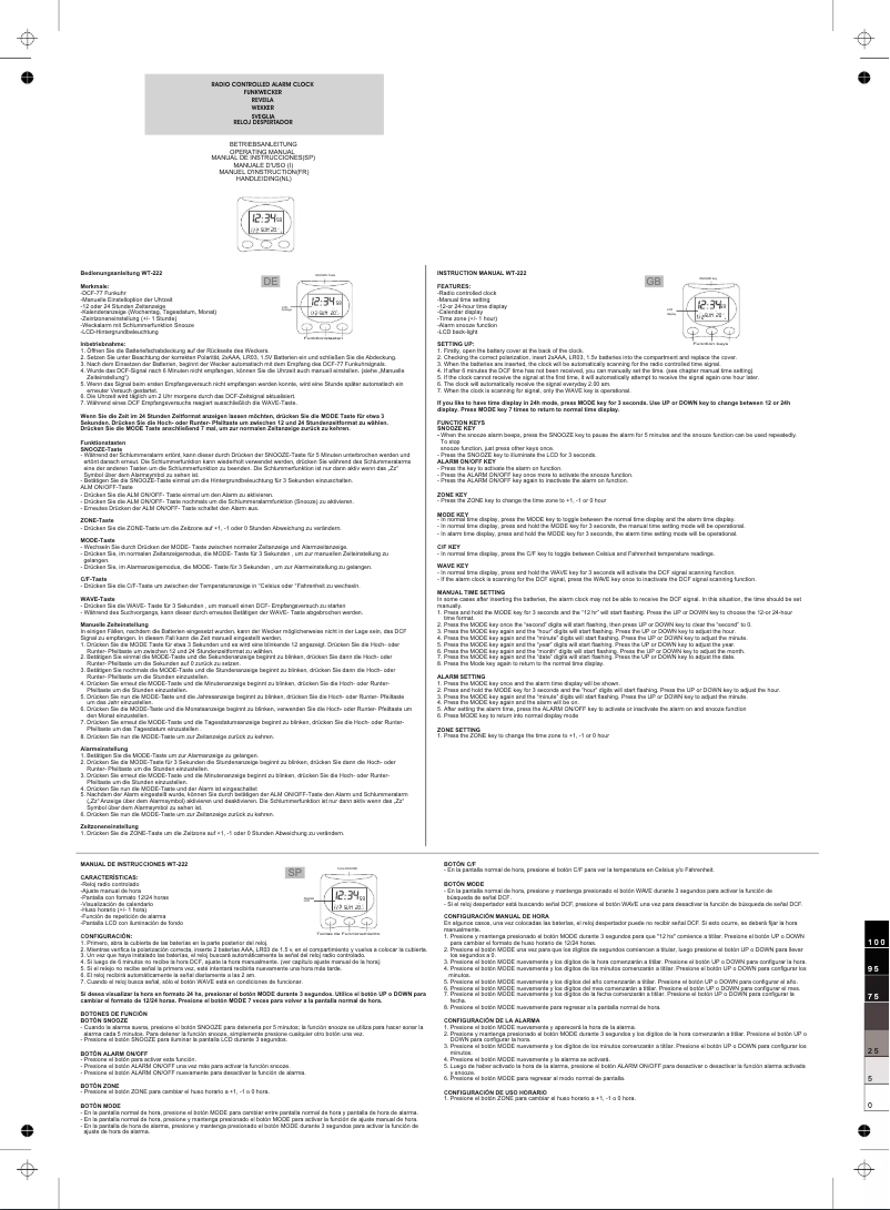 Page 1 de la notice Manuel utilisateur Techno Line WT 221 T