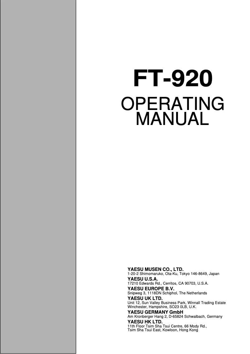 Página 1 del manual Manual de usuario Yaesu FT-920