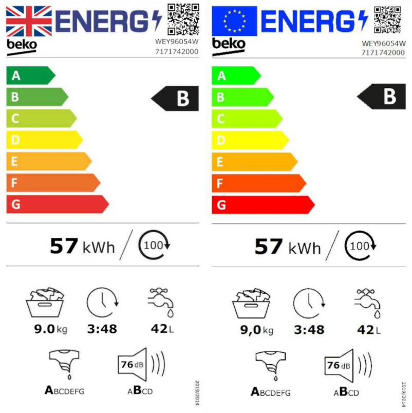 Page 1 de la notice Label énergétique Beko WEY96054