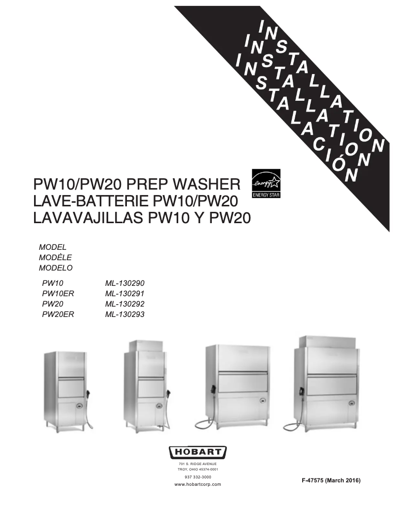 Page n°1 - Manuel utilisateur Hobart PW10ER-1
