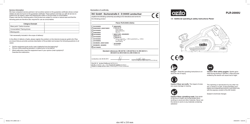 Page 1 de la notice Manuel utilisateur Ozito PLR-2000U