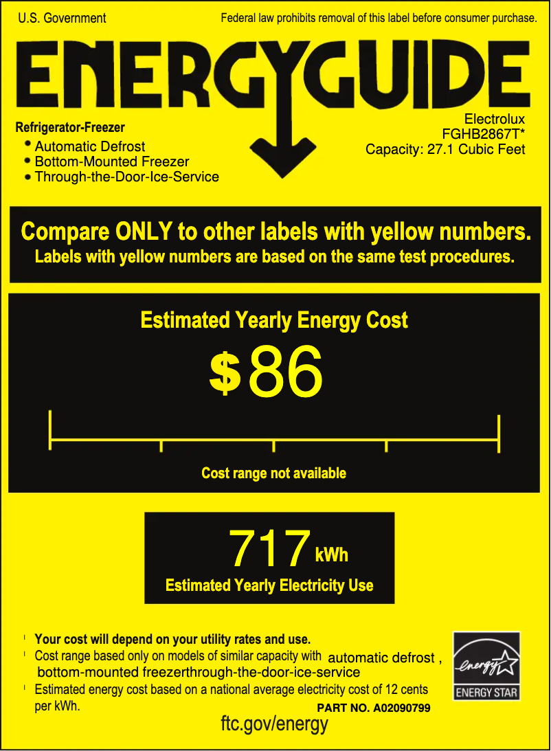 Page 1 de la notice Label énergétique Frigidaire FGHB2867T