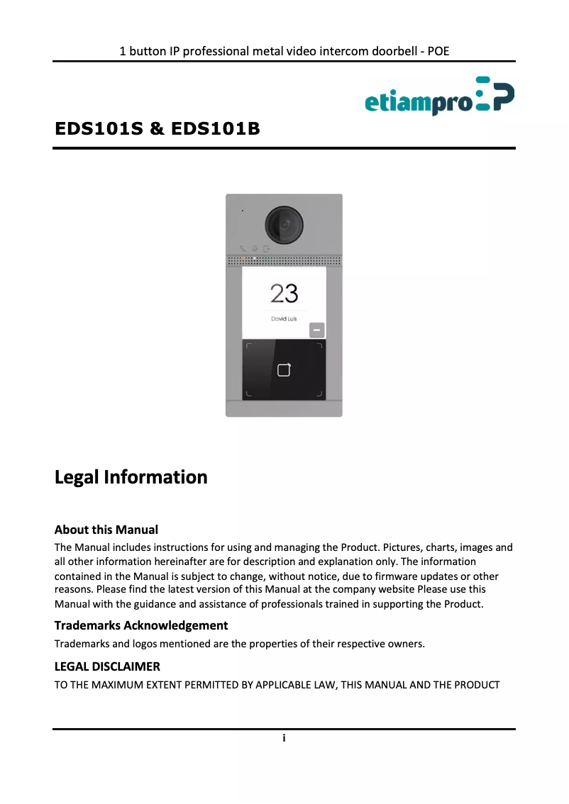 Page n°1 - Manuel utilisateur EtiamPro EDS101B