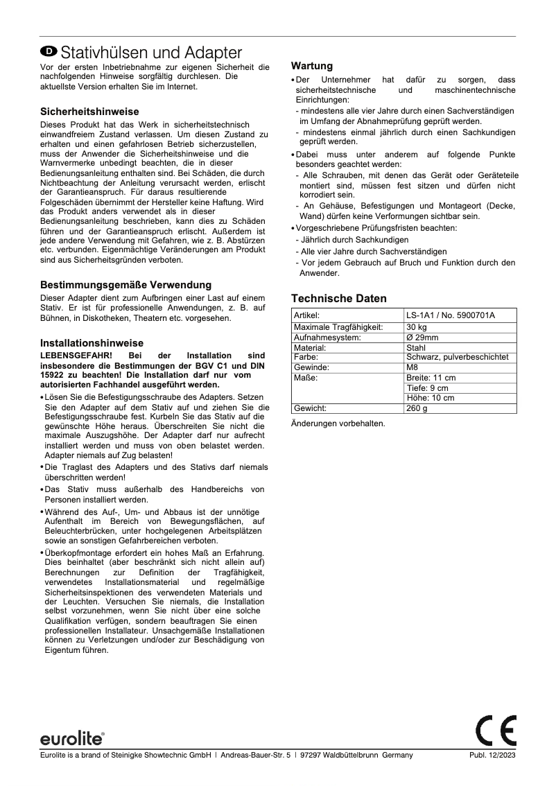 Page n°1 - Manuel utilisateur Eurolite LS-1A1