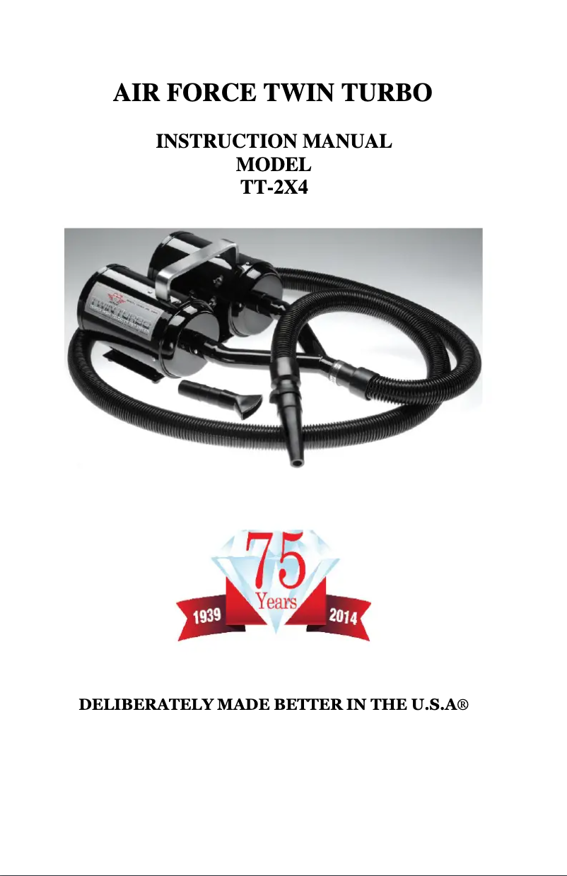 Page 1 de la notice Manuel utilisateur MetroVac Air Force Twin Turbo TT-2X4