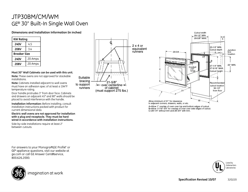 Page n°1 - Fiche technique GE JTP30WMWW