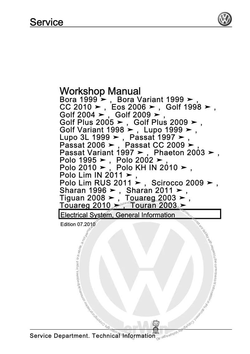 First page image of the manual for Passat (2006)
