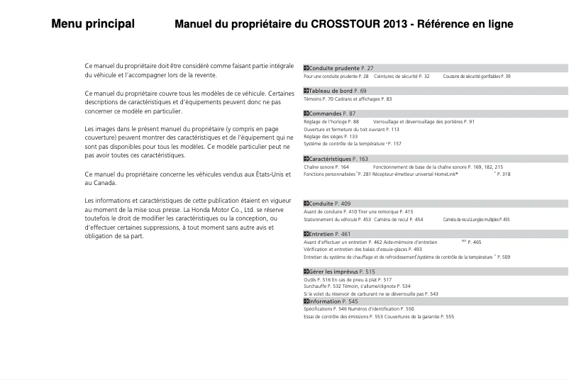 Image de la première page du manuel de l'appareil Crosstour (2013)