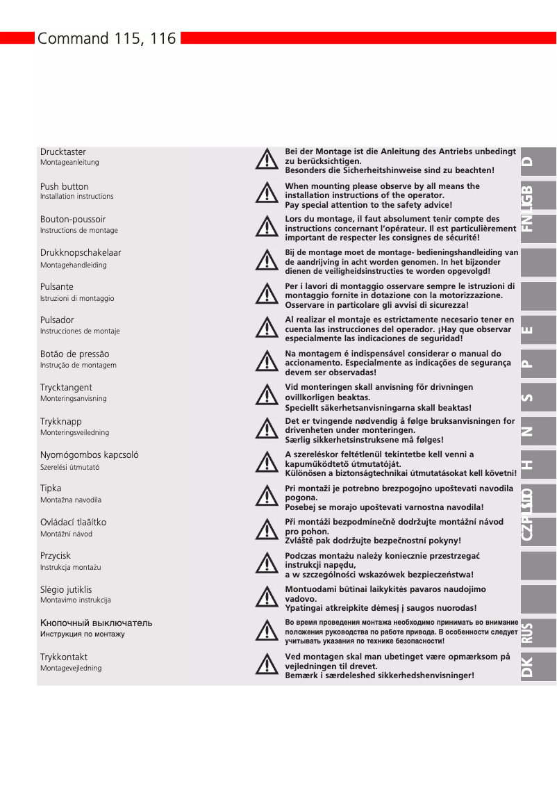 Page n°1 - Manuel utilisateur Marantec Command 116