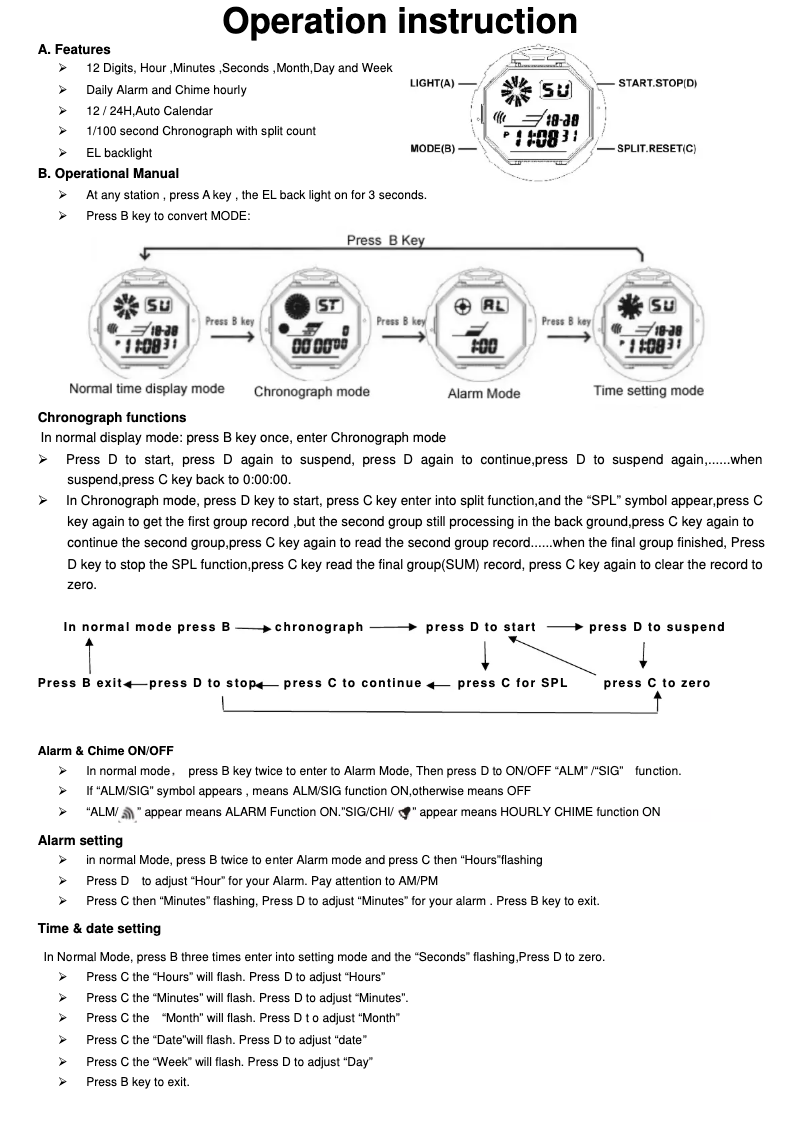 Page 1 de la notice Manuel utilisateur Skmei 1029bm