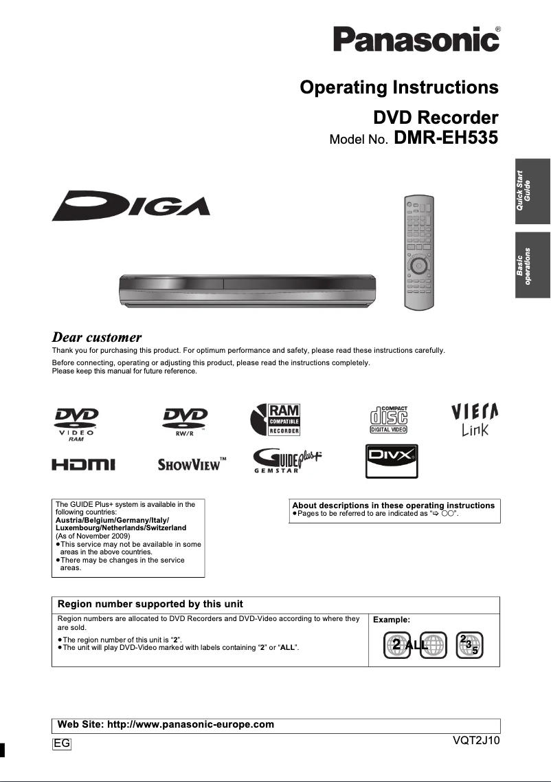 Page 1 de la notice Manuel utilisateur Panasonic DMR-EH535