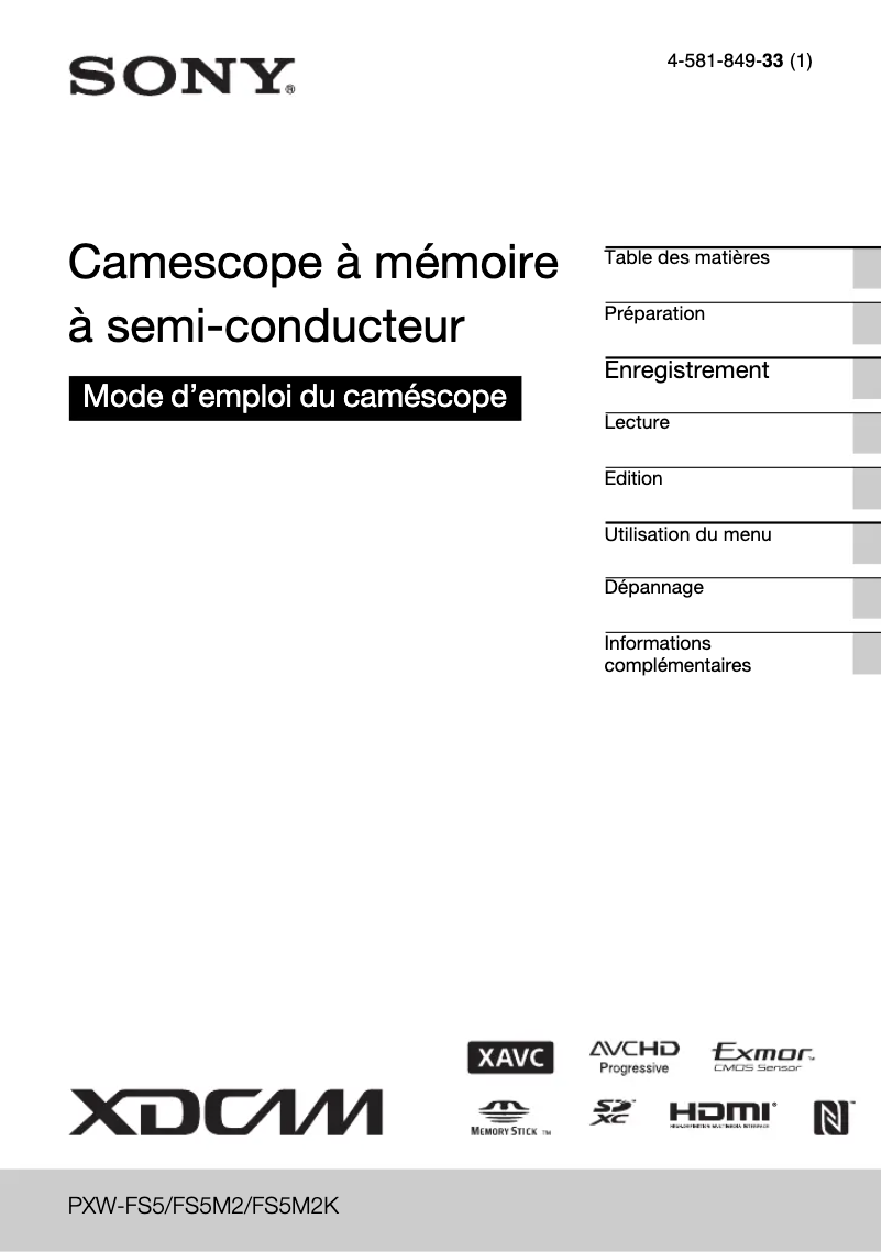 Page 1 de la notice Manuel utilisateur Sony FS5 II