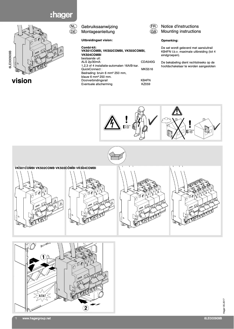 Page 1 de la notice Manuel utilisateur Hager Vision VKS01COMBI