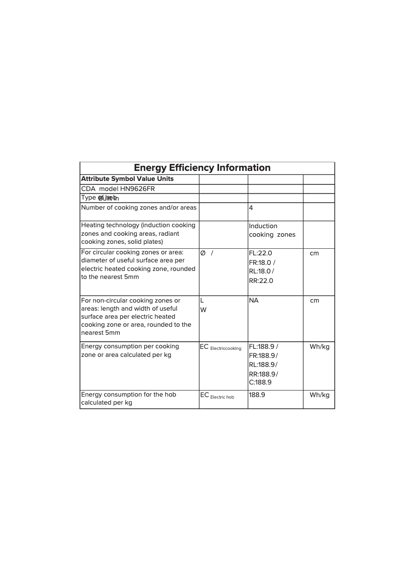 Page 1 de la notice Fiche technique CDA HN9626FR