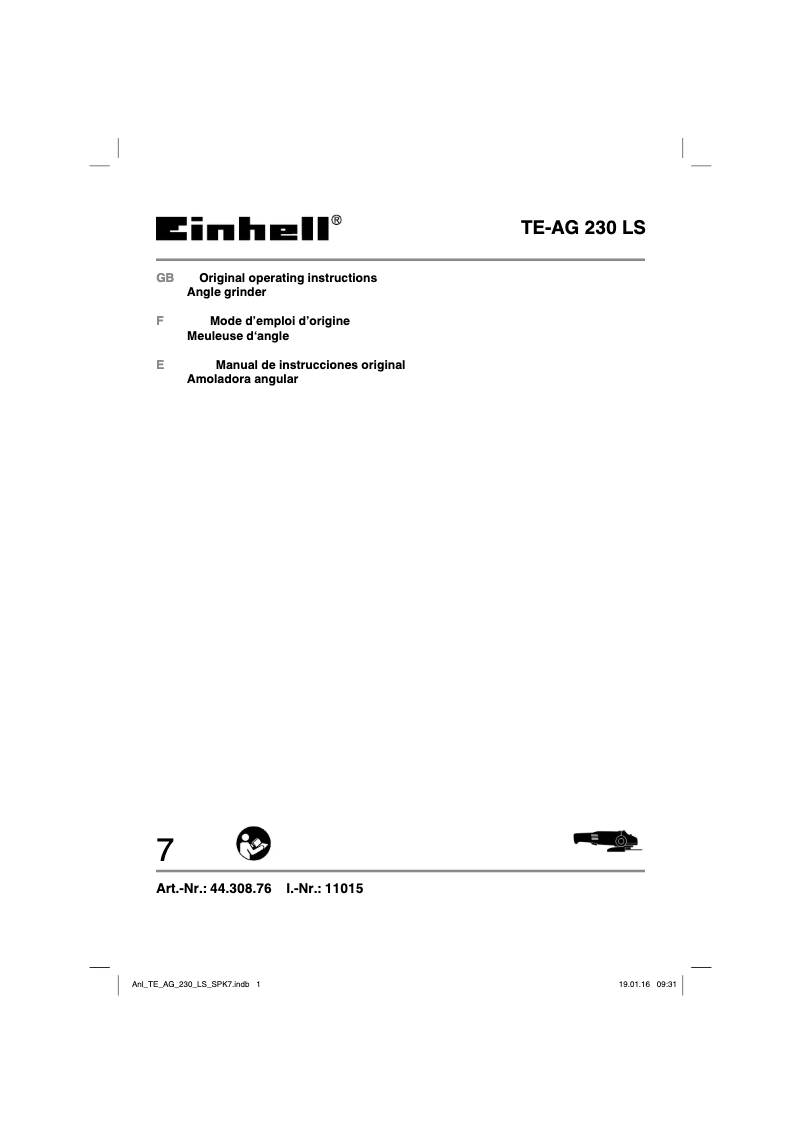 Page 1 de la notice Manuel utilisateur Einhell TE-AG 230 LS