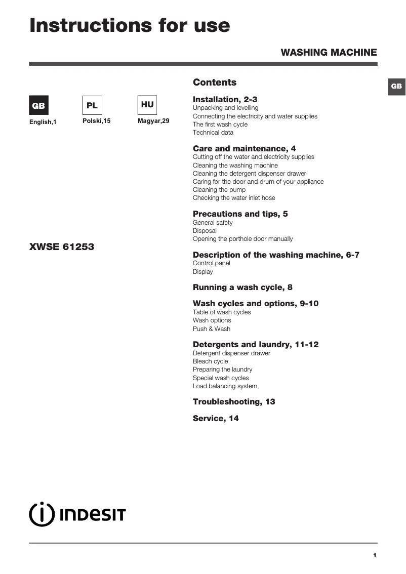 Image de la première page du manuel de l'appareil XWSE 61253 W EU