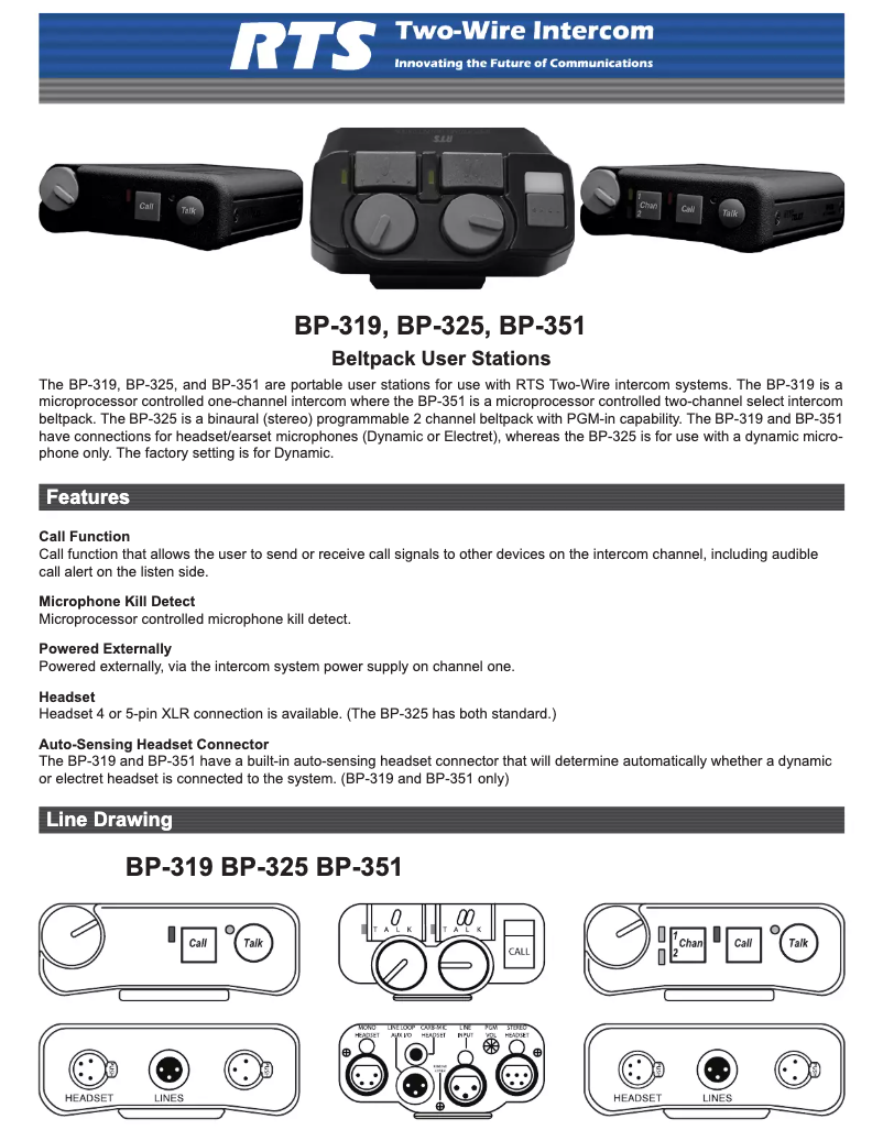 Página 1 del manual Ficha técnica RTS BP-325