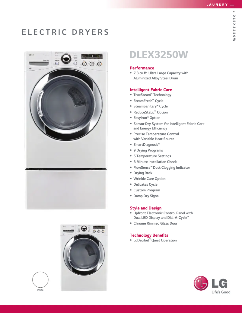 Page n°1 - Fiche technique LG DLEX3250W