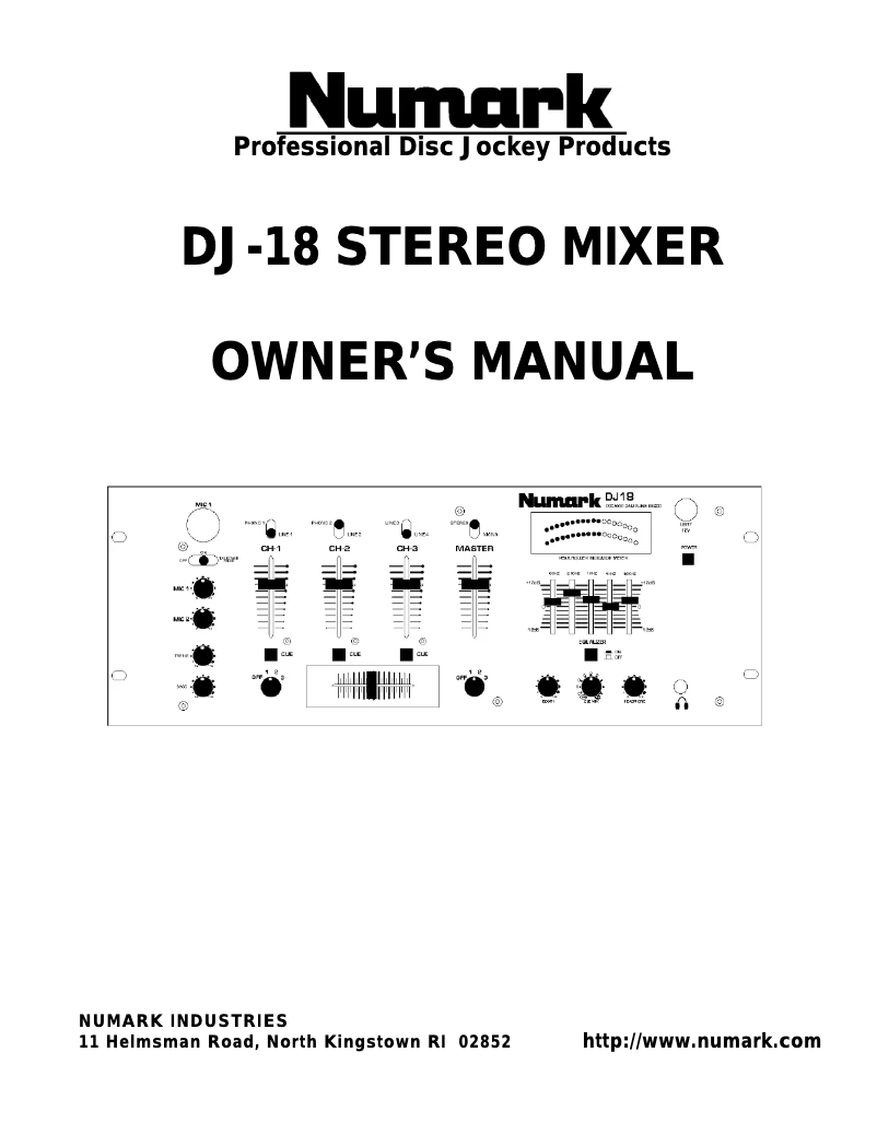 Page 1 de la notice Manuel utilisateur Numark DJ18