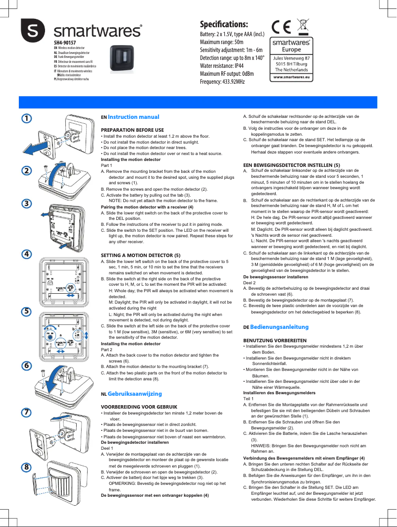 Page 1 de la notice Manuel utilisateur Smartwares SH4-90157