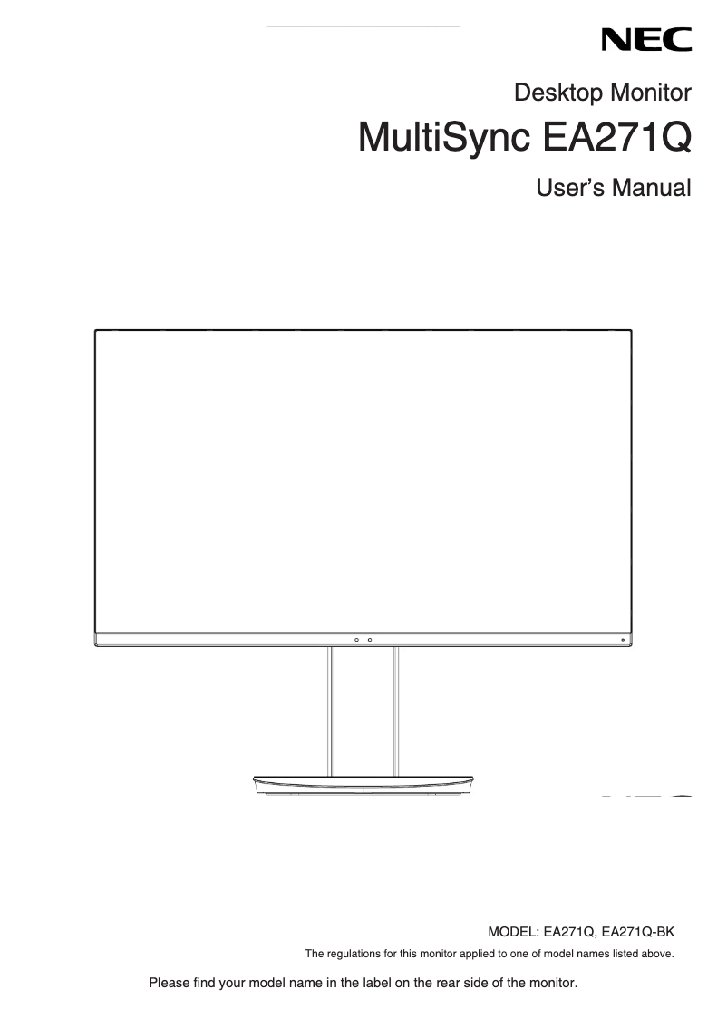 Page 1 de la notice Manuel utilisateur NEC MultiSync EA271Q