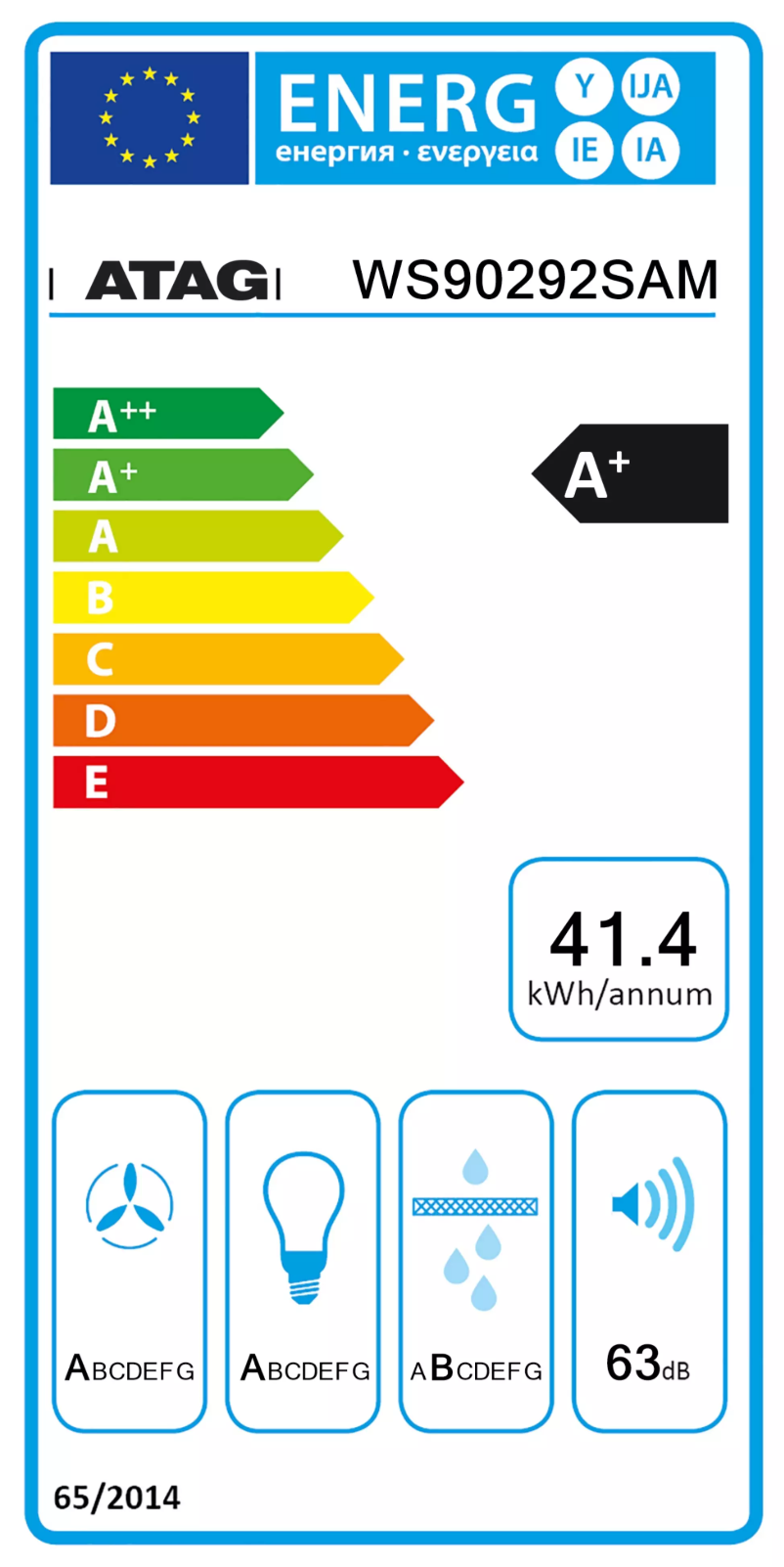 Page 1 de la notice Label énergétique Atag WS90292SAM