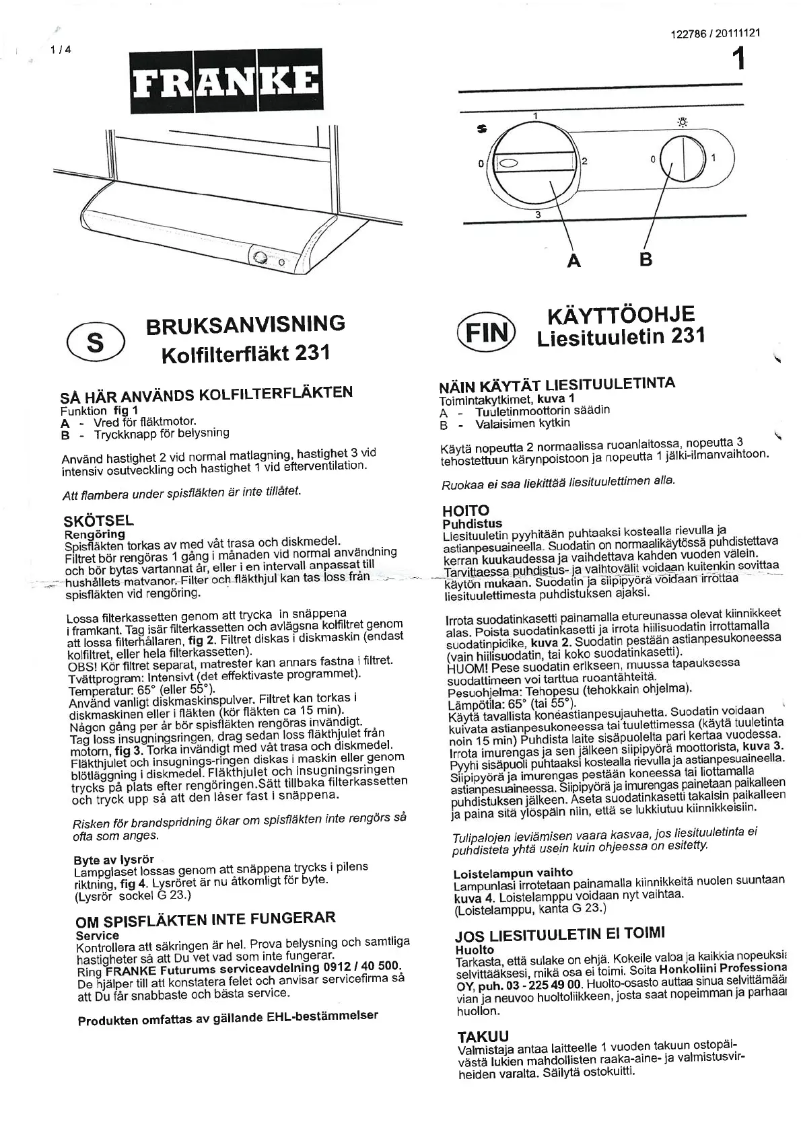 Page n°1 - Manuel utilisateur Franke 231