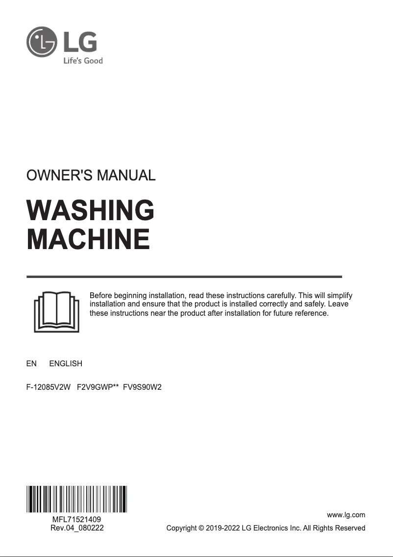 Page n°1 - Manuel utilisateur LG FV9S90W2