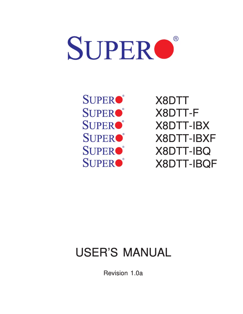 Page n°1 - Manuel utilisateur Supermicro MBD-X8DTT-F-B