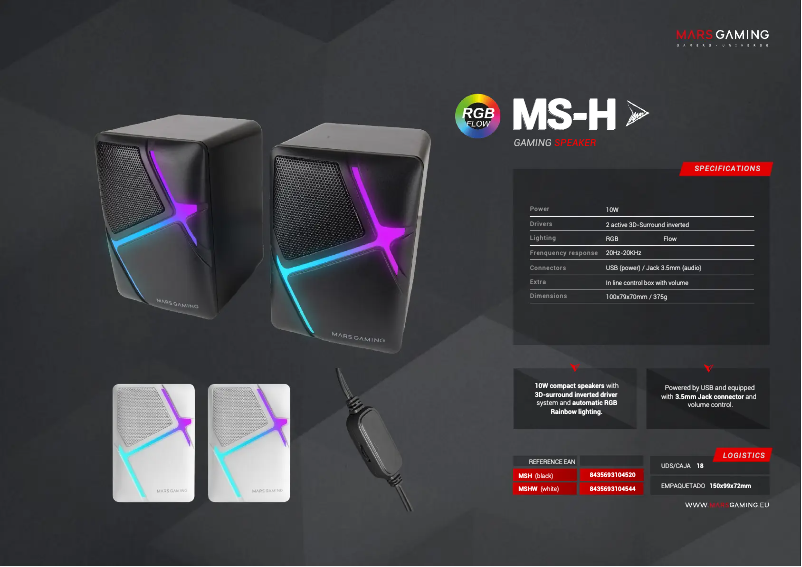 Page 1 de la notice Fiche technique Mars Gaming MS-H