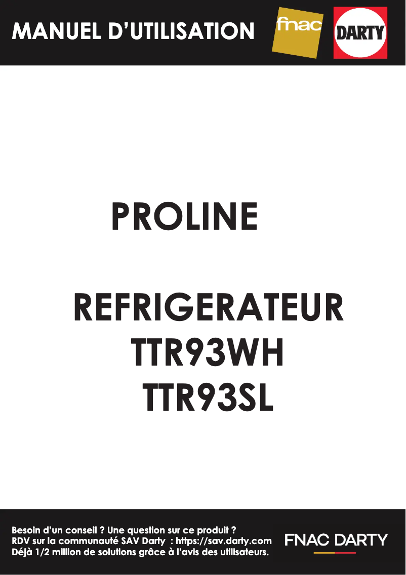 Page 1 de la notice Manuel utilisateur Proline TTR93WH