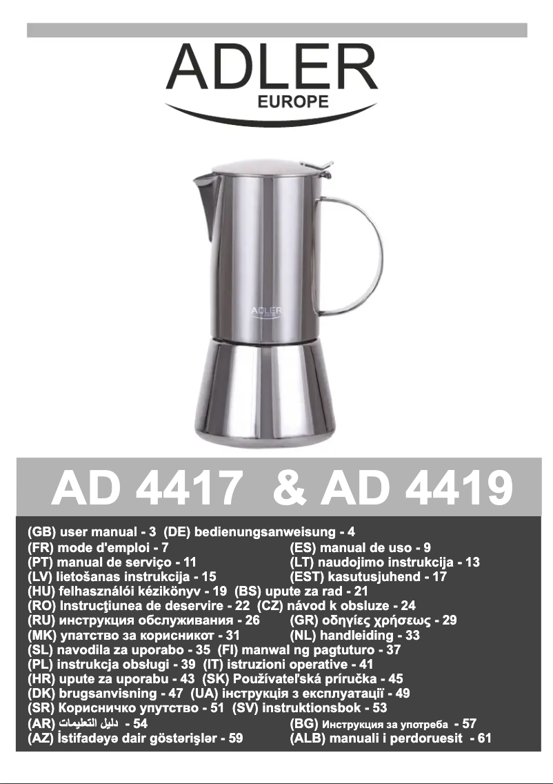 Page 1 de la notice Manuel utilisateur Adler AD 4419